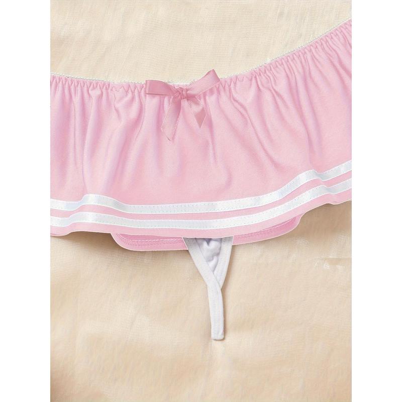 Ocean Style Lingerie Set - Women's Ruffled Bow Underwire Bra and Panties, Sexy Role Play Comfortable Design