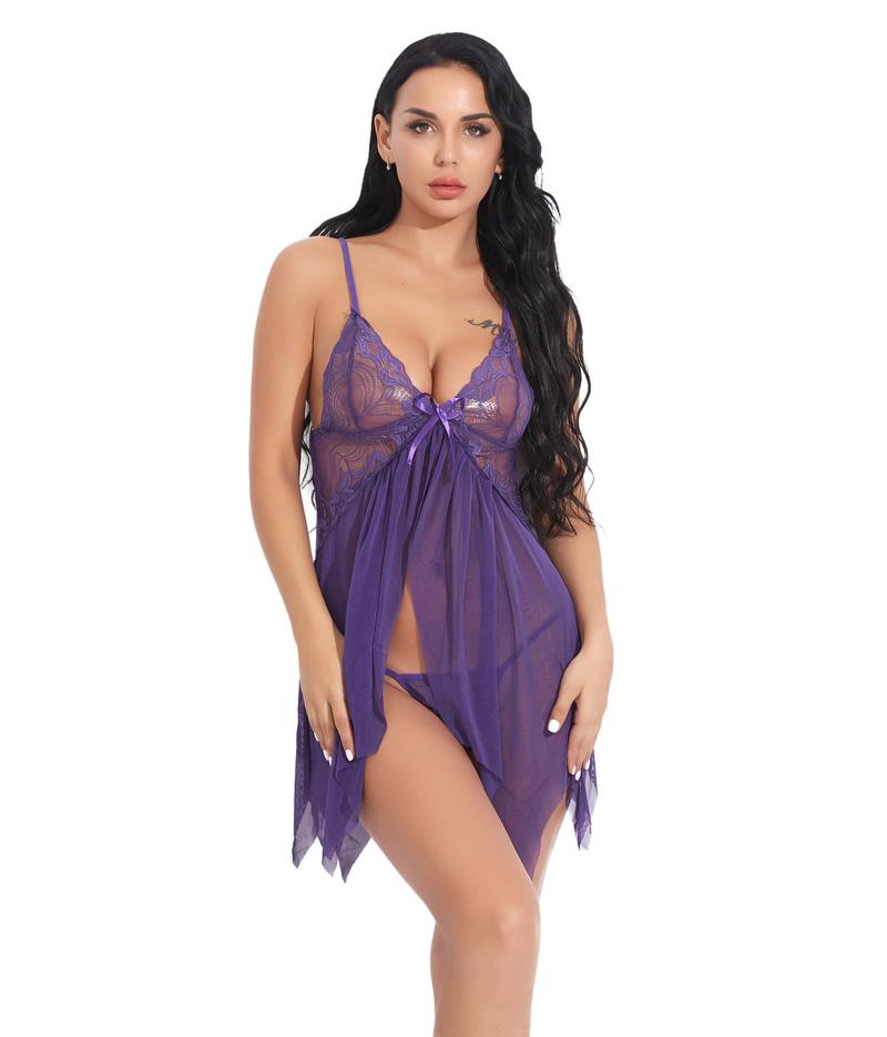 Ugreat Women Plus Size Lingerie Babydoll Dress Lace Chemise Sleepwear Mesh Nightgown with Thong V Floral Sexy night gown women Soft Womenswear