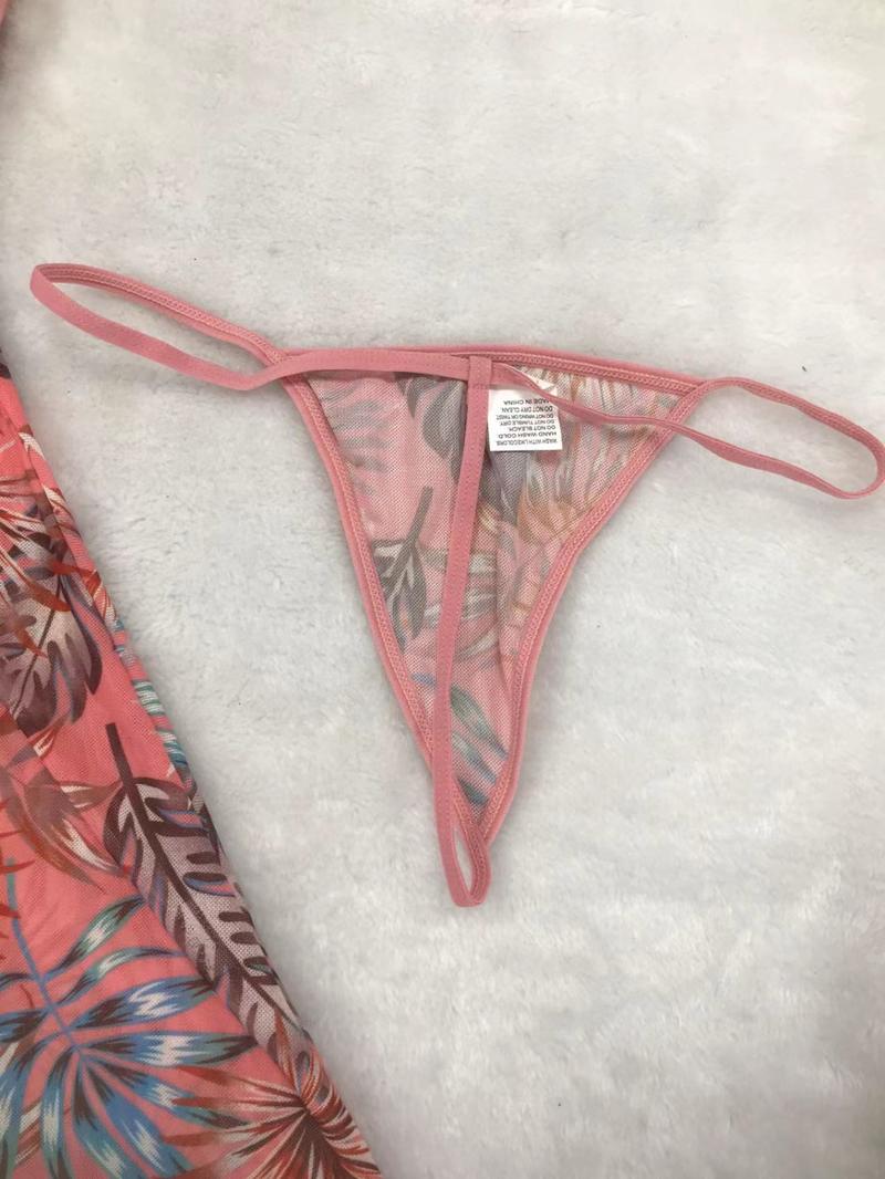 Women's Leaf Print Peplum Hem Tank Nightdress & Panty Two-piece Set, Bohemian Casual Comfy Sleeveless Knot Nightgown & Knicker for Daily Wear, Ladies Sleepwear for All Seasons