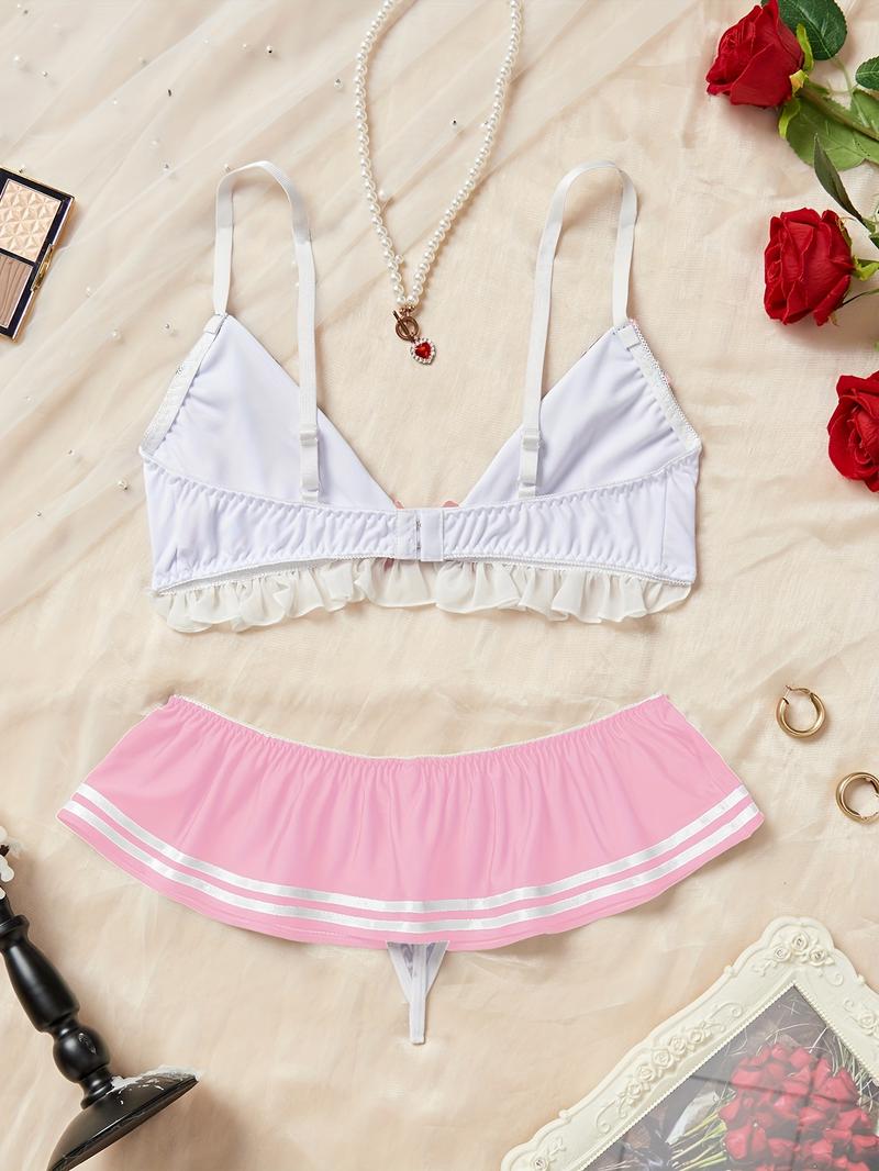 Ocean Style Lingerie Set - Women's Ruffled Bow Underwire Bra and Panties, Sexy Role Play Comfortable Design