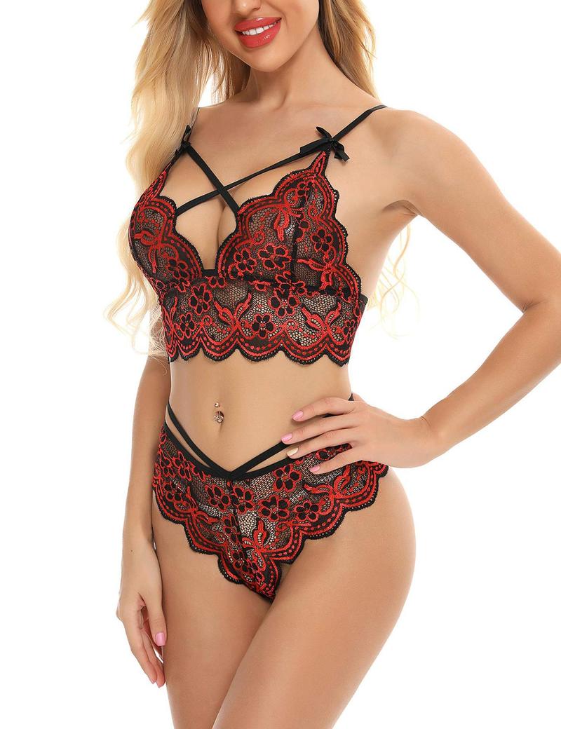 Sexy lingerie lace contrast color stitching sexy temptation two-piece set Internet celebrity style