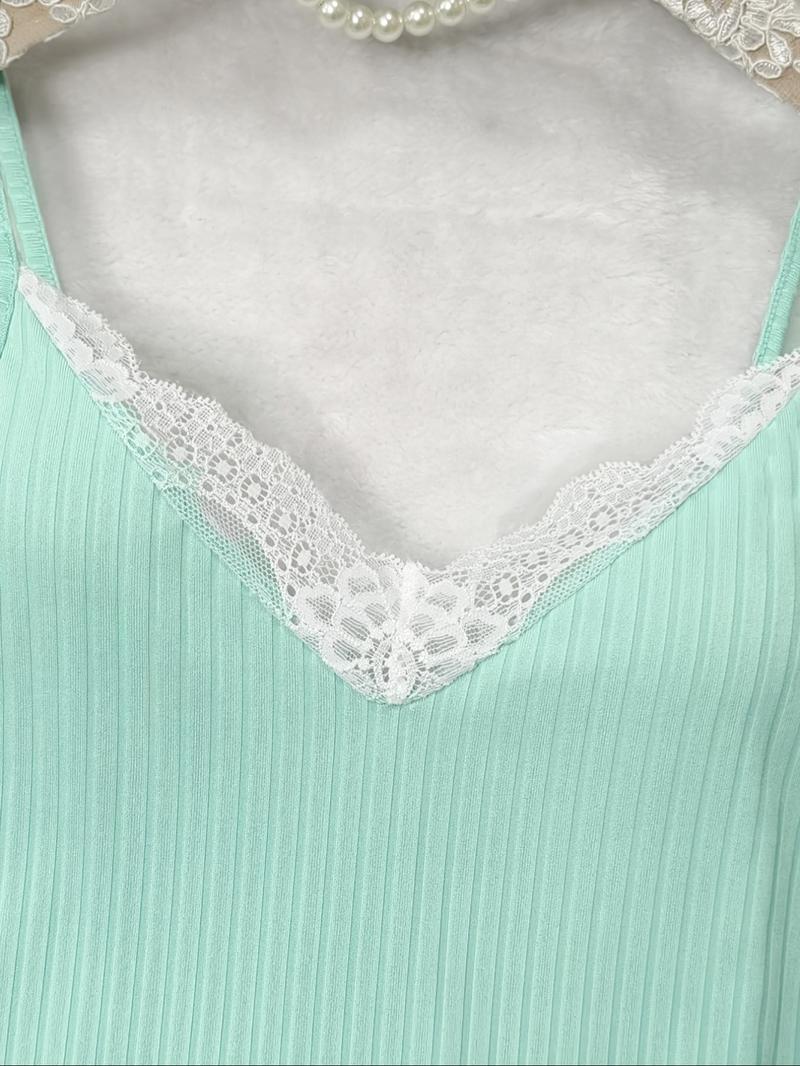 Women's Cami Top & Lace Trim Shorts Pyjama Two-piece Set, Casual Comfy Cami Top & Shorts Pj Set, Ladies Sleepwear for Summer