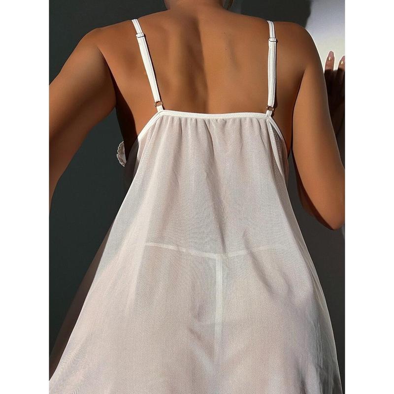 Classic Sexy Floral Lace Tie Front Thong Babydoll Lingerie Dress Bra Fabric Strap Womenswear