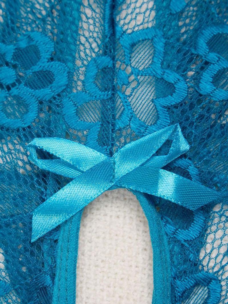 Women's Green Lace Sheer Open Crotch Bodysuit Lingerie for Sexy Wear Polyester Basic