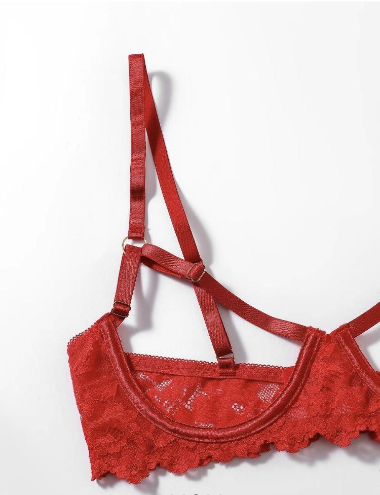 Ugreat Women's Floral Lace Sexy Lingerie Set, Sexy Cut Out Underwire Bra & Open Crotch Design Thong Two-Piece Set, Lingerie Set for Women, 2000s Wear Pink Straps