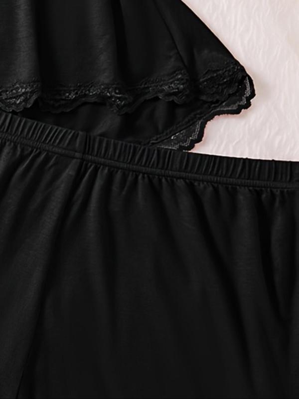 Women's Solid Cami Top & Shorts Pyjama Two-piece Set, Casual Comfortable Lingerie Set for Women, Women's Sleepwear for Spring & Fall