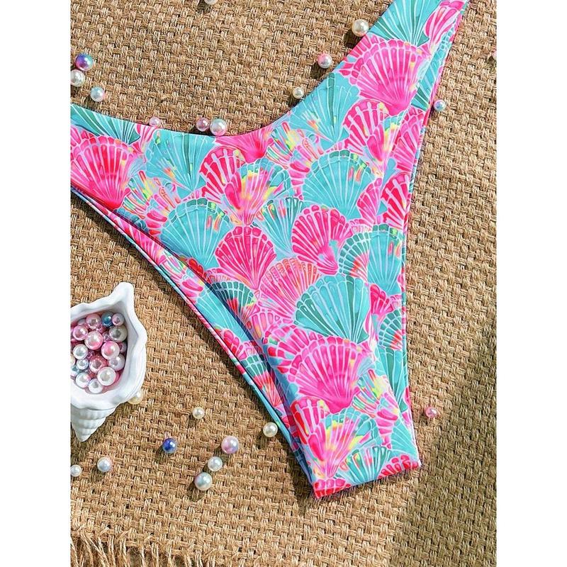 Swim Summer 2 Pieces Outfits For Women - Spaghetti Strap Random Print Top And High Cut Swim Bottoms, Beach Holiday Bikini Set