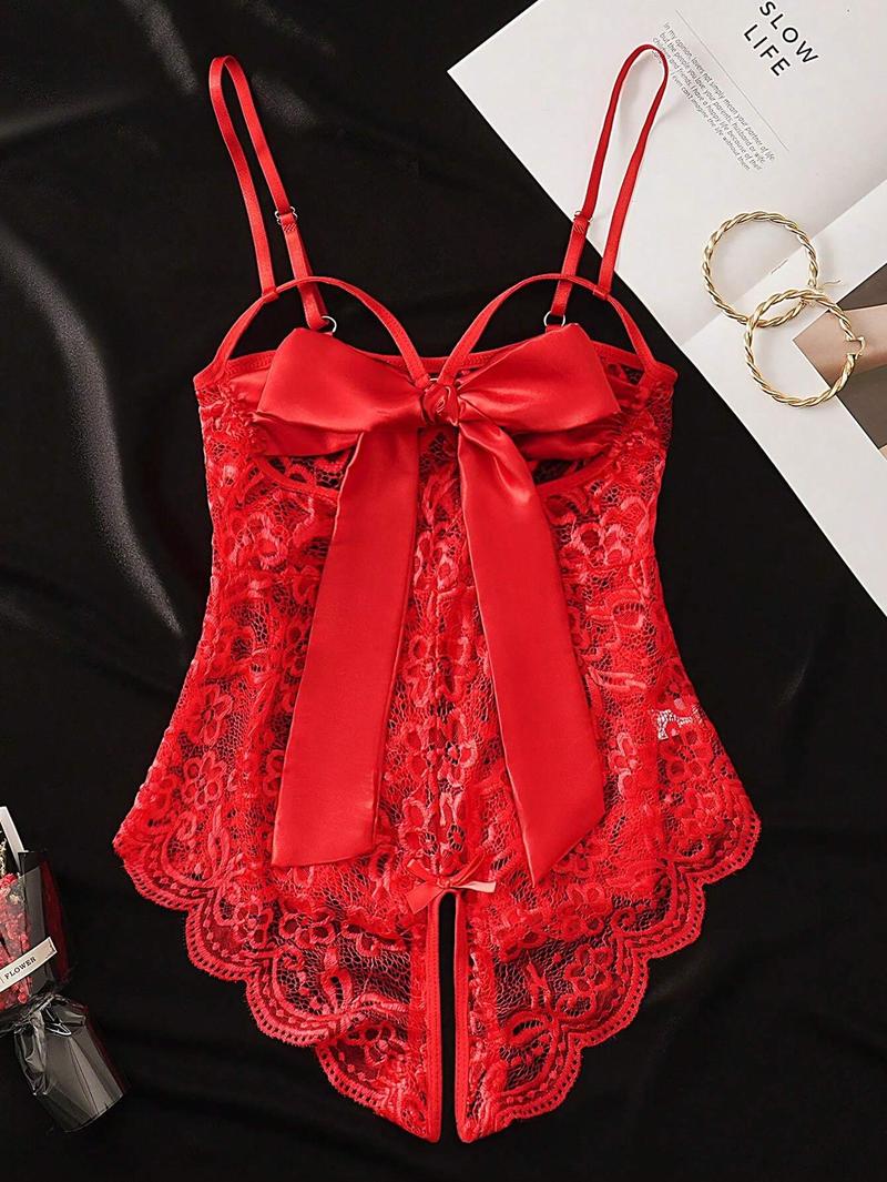 1pc Women's Sexy Lace Sheer Open Crotch Bodysuit for Party Wear