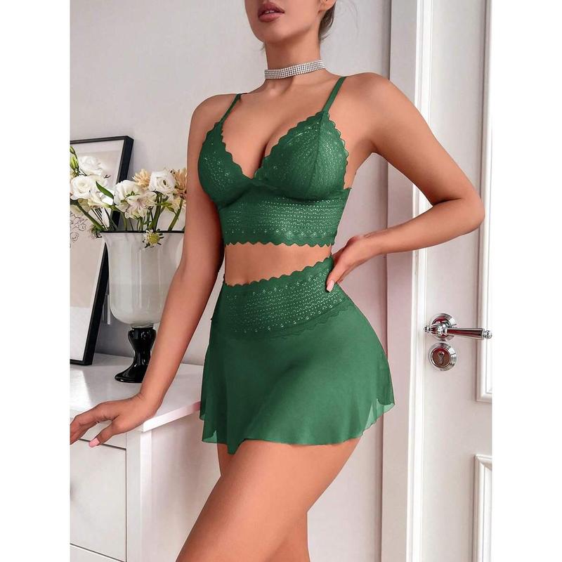 2pcs/Set Sexy Women's Lace & Mesh Wireless Lingerie Dress Fabric Polyester Womenswear Bra