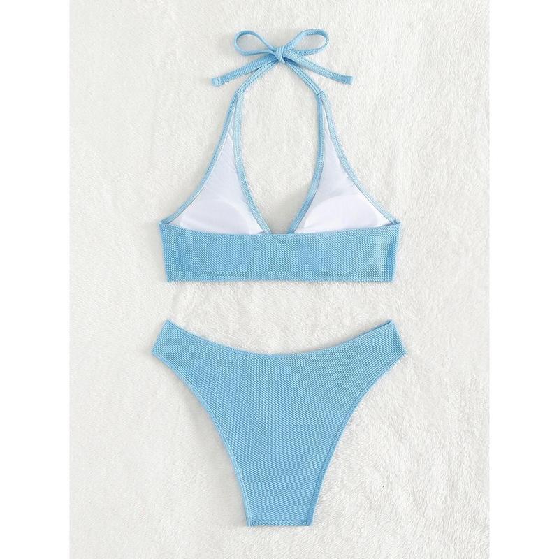 Summer Beach Heart-Ring Textured Halter Bikini Set boutique go nnaw ear it now