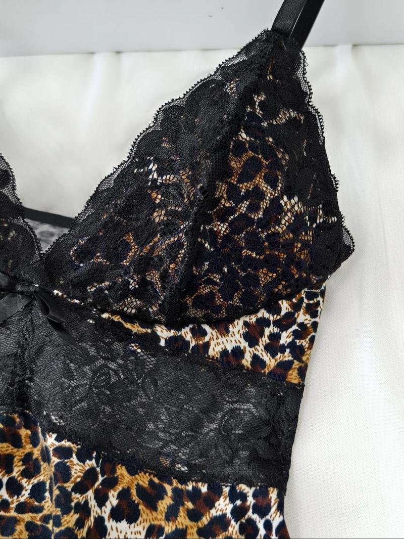 Women's Leopard Print Cami Top & Shorts Pyjama Two-piece Set, Sexy Comfy Sleepwear Set for Women, Women's Sleepwear for Summer