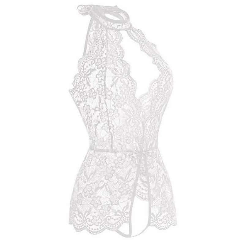 Women's Sexy Red Lace Open-End Jumpsuit – Seductive Sleepwear | Sultry Intimate Wear, Vibrant Red Lace Design, Perfect for Alluring Nights & Themed Occasions like Halloween, Combining Style with Seductive Appeal Fabric Floral