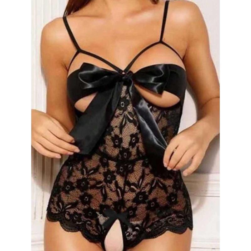 1pc Women's Sexy Lace Sheer Open Crotch Bodysuit for Party Wear