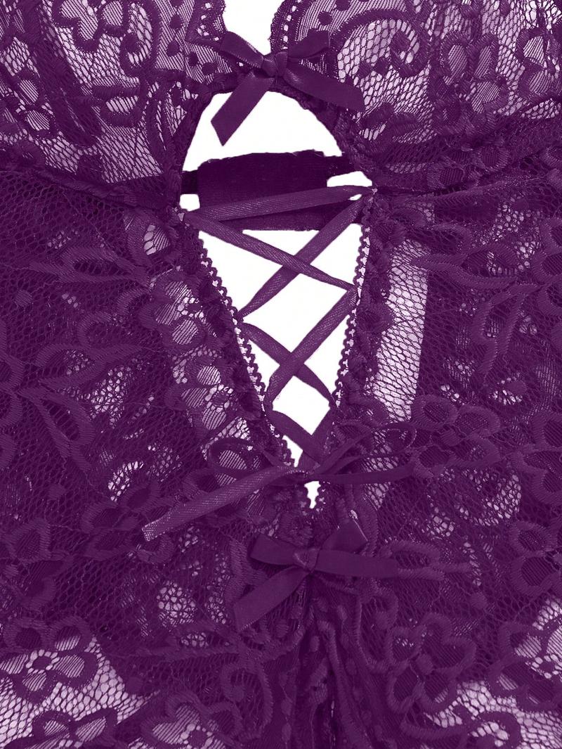 Summer Sexy Women's Lingerie Set, Classic Red Lace Jumpsuit With Anklet, Teddy Bear Doll Intimate Apparel, Sensual Outfit Womenswear Bra Party Piece Sheer Nightwear Sleeve