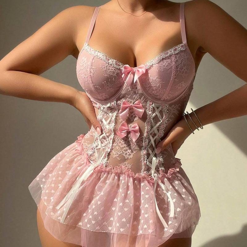New sexy steel ring gathered temptation transparent mesh bow one-piece sexy underwear