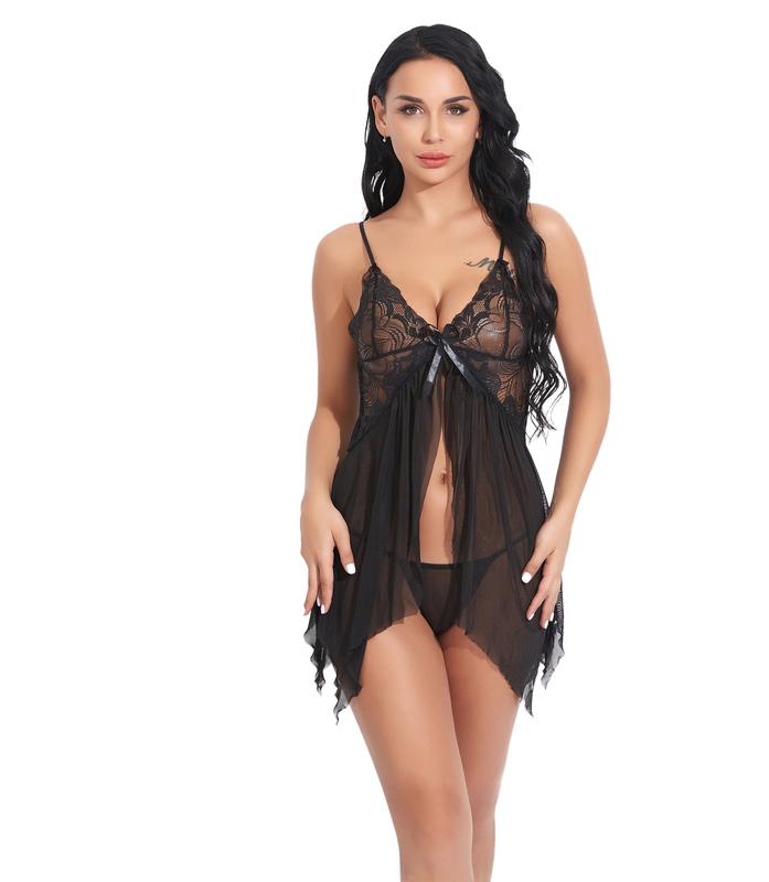 Ugreat Women Plus Size Lingerie Babydoll Dress Lace Chemise Sleepwear Mesh Nightgown with Thong V Floral Sexy night gown women Soft Womenswear