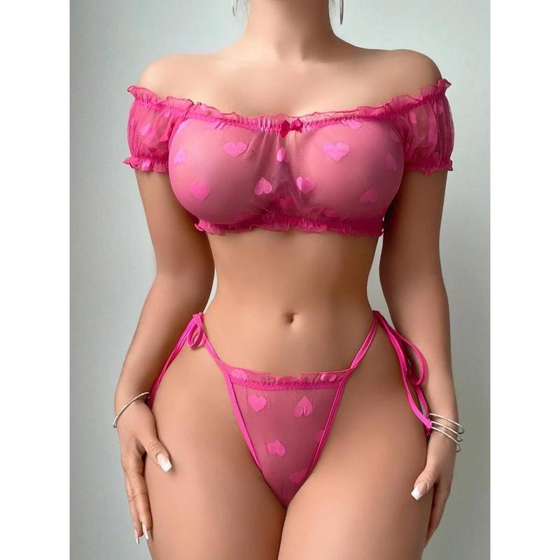 2pcs Women's Mesh Wireless Bra And G-String Panties Lingerie Set For Wedding Season Fabric Womenswear Day Party
