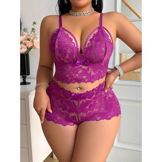 2pcs Set Sexy Plus Size Women Lace Lingerie Set Bra Fabric