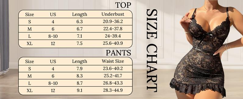 Women's 2 Piece Floral Lace Lingerie Set Night Dress Sleewear,Ruffle Hem Sheer Babydoll Chemise Nightgown,Comfort Springtok Sleeveless Loungewear