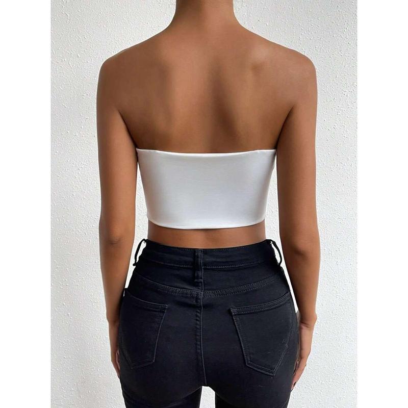 SolidTube Crop Top Fashion Fit Sleeve Womenswear Fabric Polyester Sheer Basic Minimalist