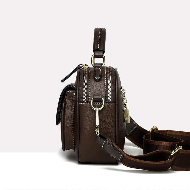 Elegant double-layer shoulder bag with wide strap