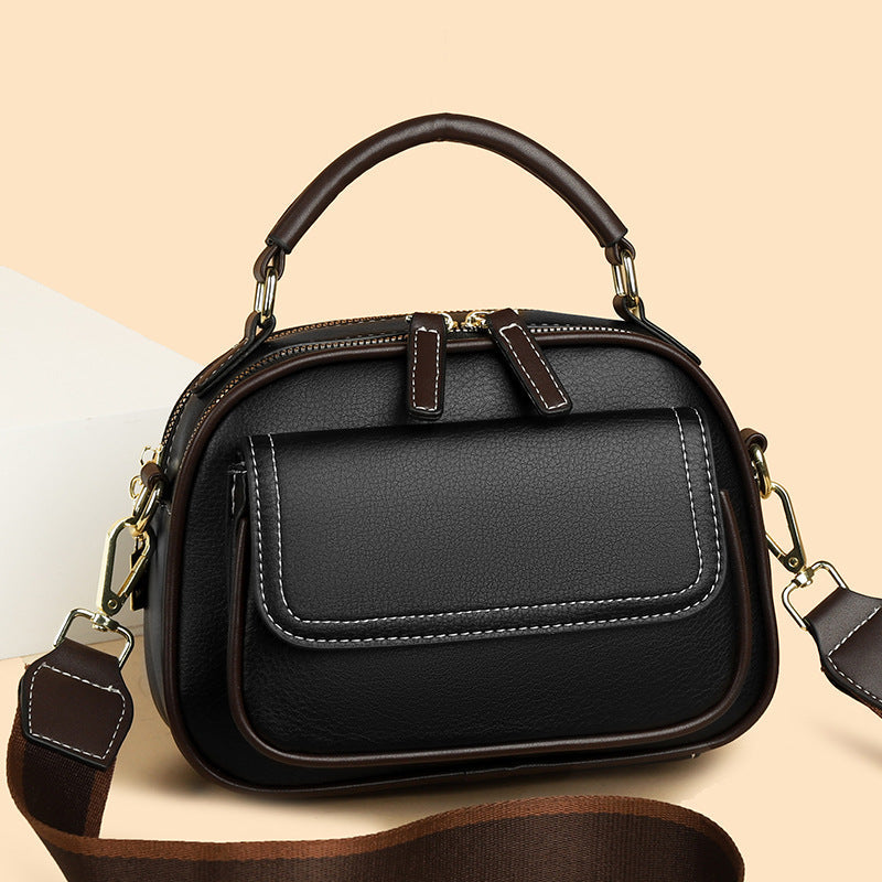 Elegant double-layer shoulder bag with wide strap