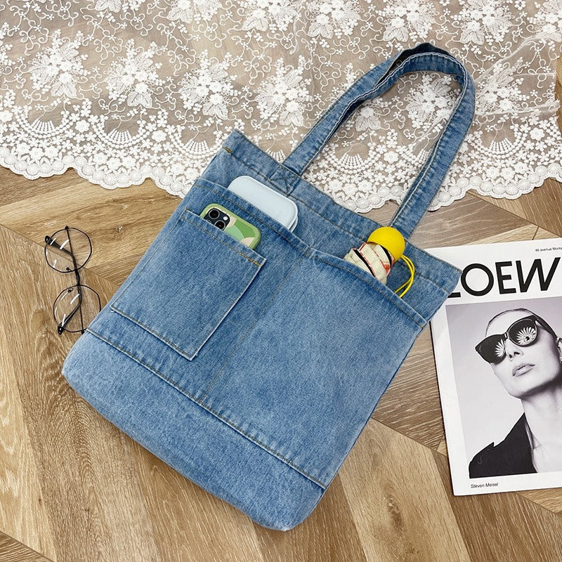 Denim Embroidered Tote Bag