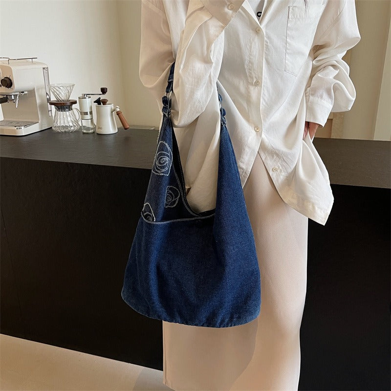 💕😘Moon Shpae Denim large capacity tote bag