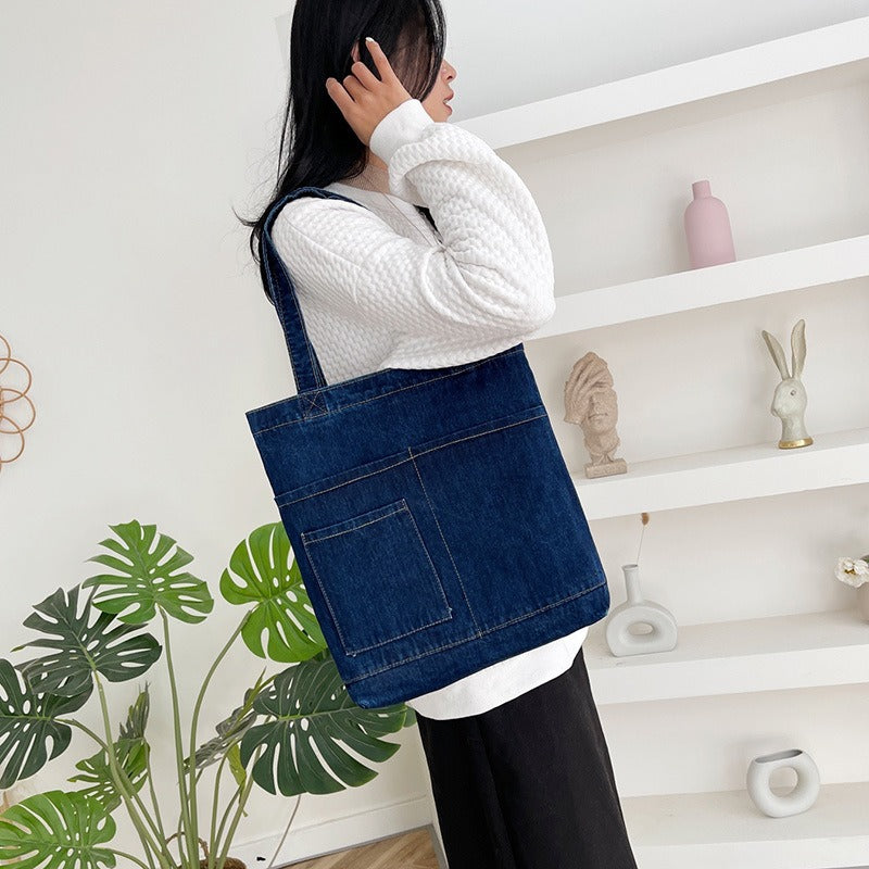 Denim Embroidered Tote Bag