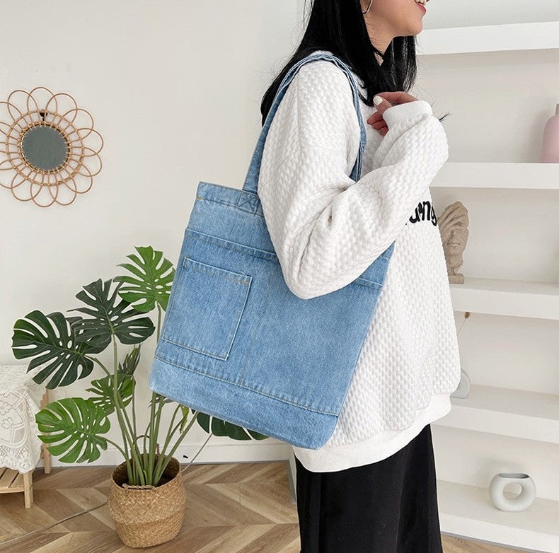Denim Embroidered Tote Bag
