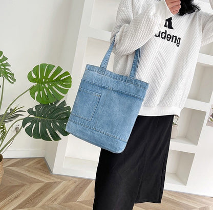 Denim Embroidered Tote Bag