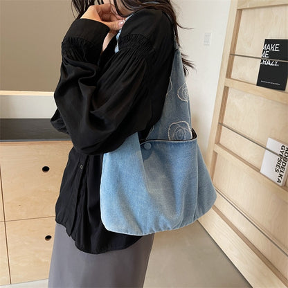💕😘Moon Shpae Denim large capacity tote bag
