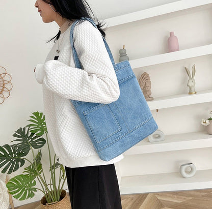 Denim Embroidered Tote Bag