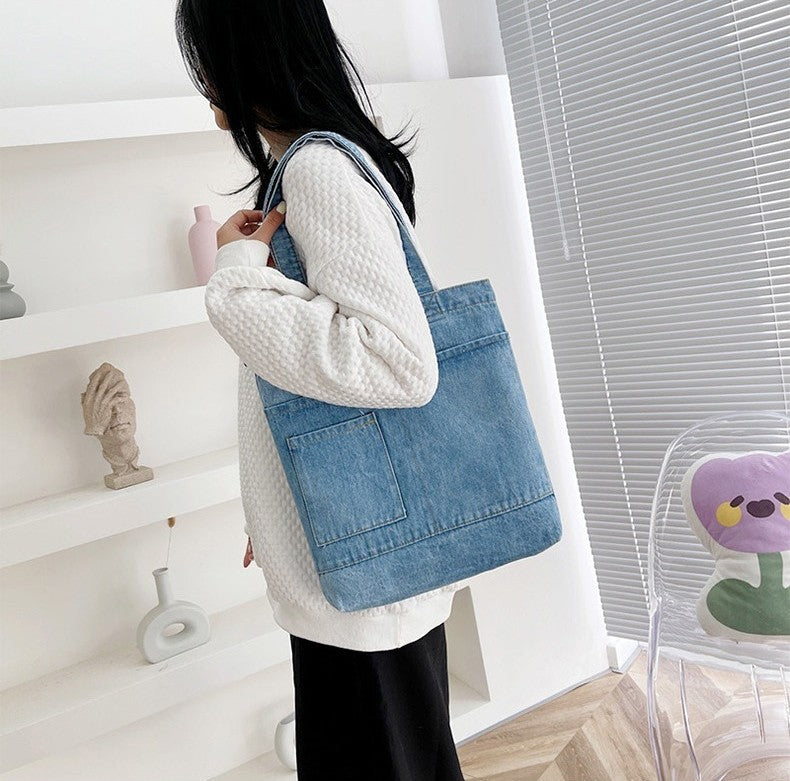 Denim Embroidered Tote Bag