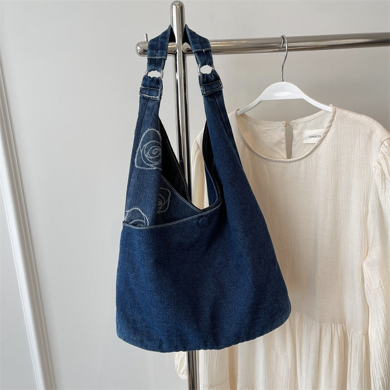 💕😘Moon Shpae Denim large capacity tote bag