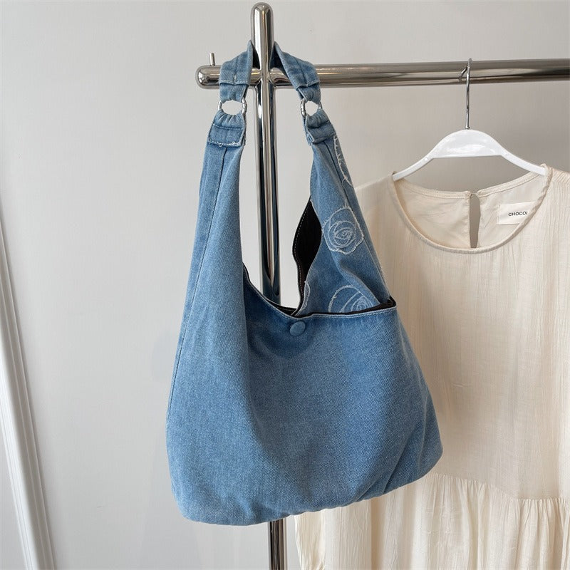 💕😘Moon Shpae Denim large capacity tote bag