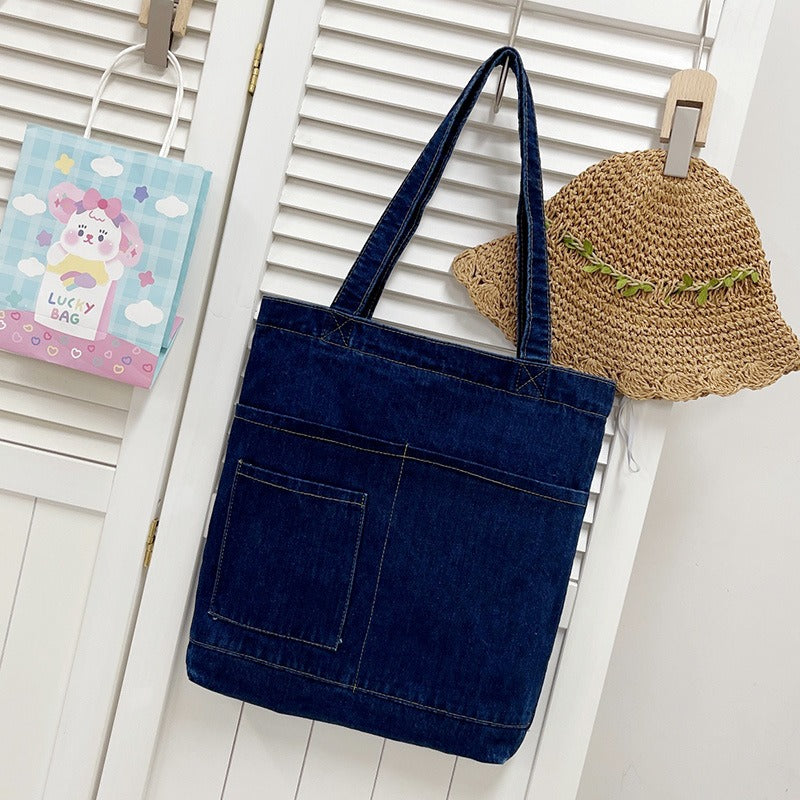 Denim Embroidered Tote Bag
