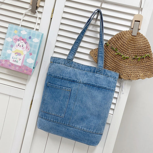 Denim Embroidered Tote Bag