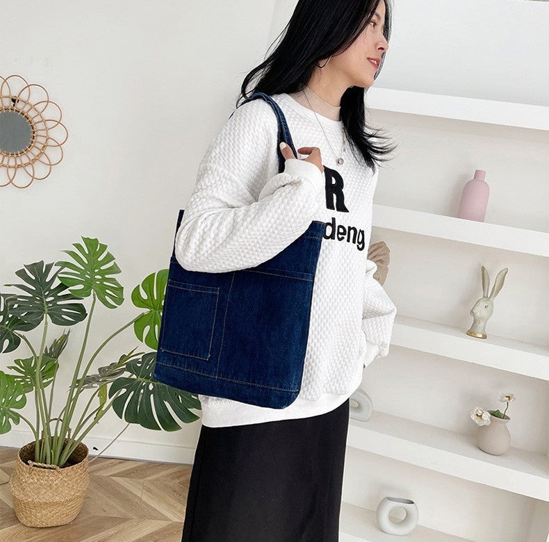 Denim Embroidered Tote Bag
