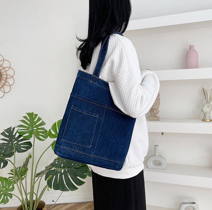 Denim Embroidered Tote Bag