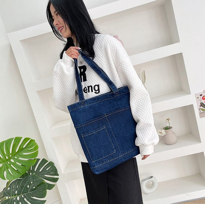 Denim Embroidered Tote Bag