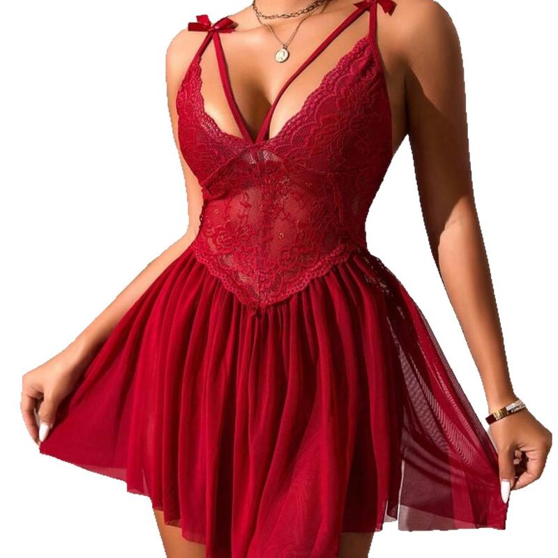 Women’s Sexy Suspender Perspective Mesh Skirt Pajamas Fabric Soft