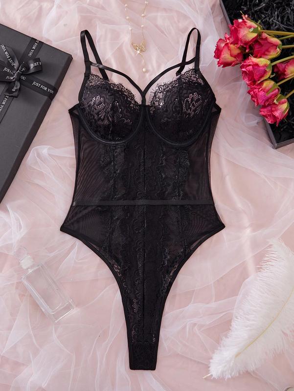 Classic Underwire Jumpsuit Ruffled right Lavender Backless Halter Fishnet Dress strappy bra contrast through design sheer drop one-piecetie sleepwear outfit woman pajama life lacey lingerie elegant nightwear button s-xxl Vintage Preppy Plaid Top Crop