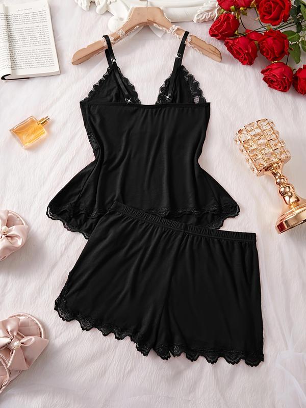 Women's Solid Cami Top & Shorts Pyjama Two-piece Set, Casual Comfortable Lingerie Set for Women, Women's Sleepwear for Spring & Fall