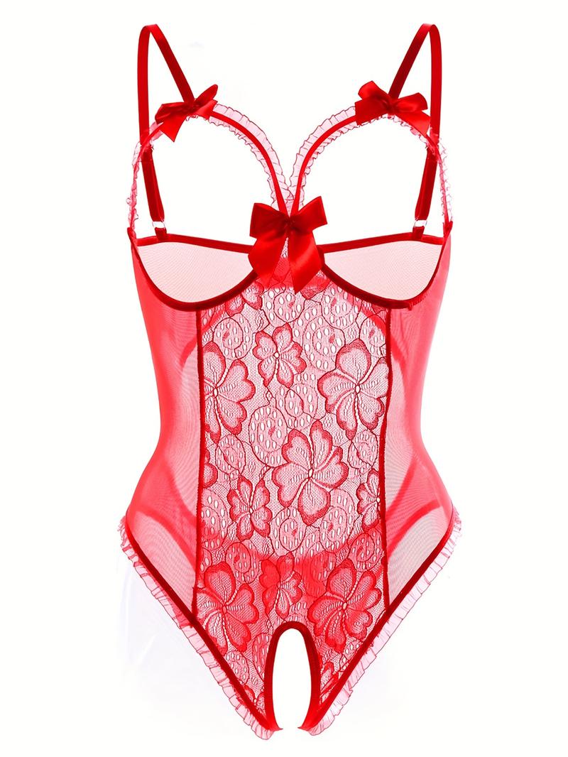 Women's tight open crotch one-piece sexy underwear Fabric Lace