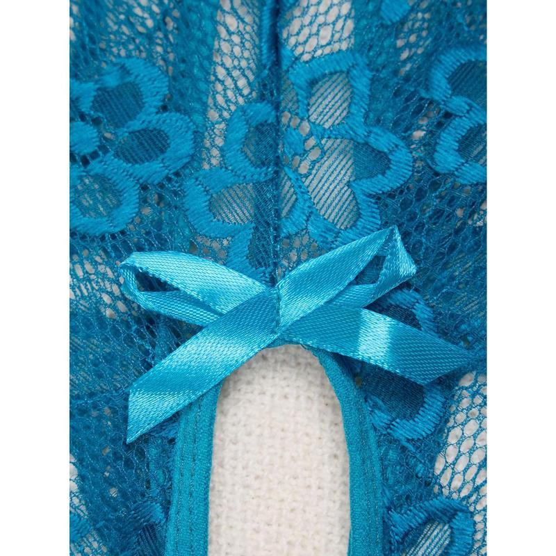 Women's Green Lace Sheer Open Crotch Bodysuit Lingerie for Sexy Wear Polyester Basic