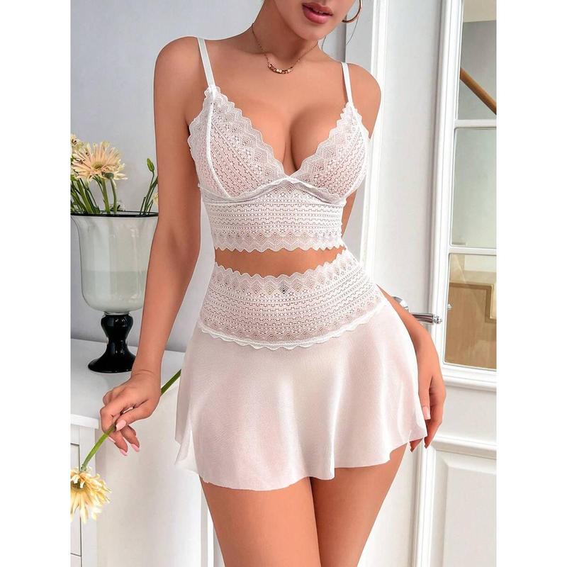 2pcs Women's Wireless Lace Spliced Mesh Sexy Lingerie Set Fabric Polyester bikini boutique go nnaw ear it now Womenswear Bra Panty Piece