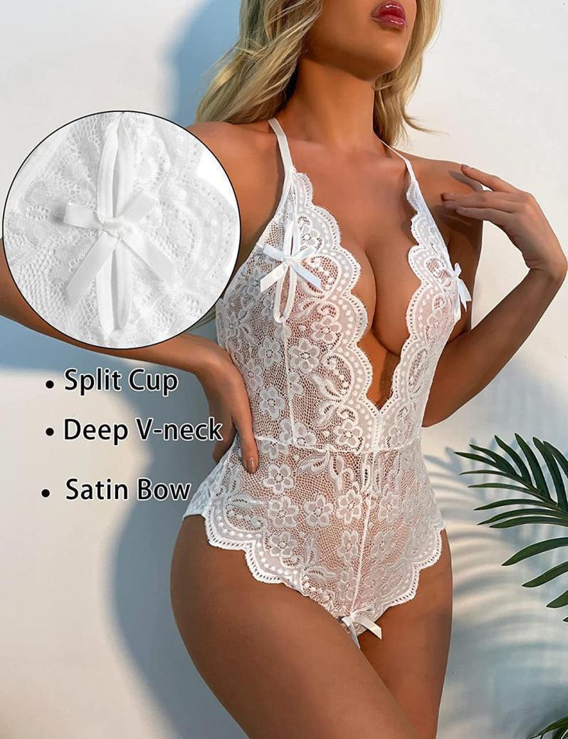 Sexy Lingerie No Need to Take Off Teasing Open Crotch Slightly Fat Passion Lace Plus Size See Through Sexy Pajamas Womenswear Basic White Minimalist Elegance Everyday Piece Style