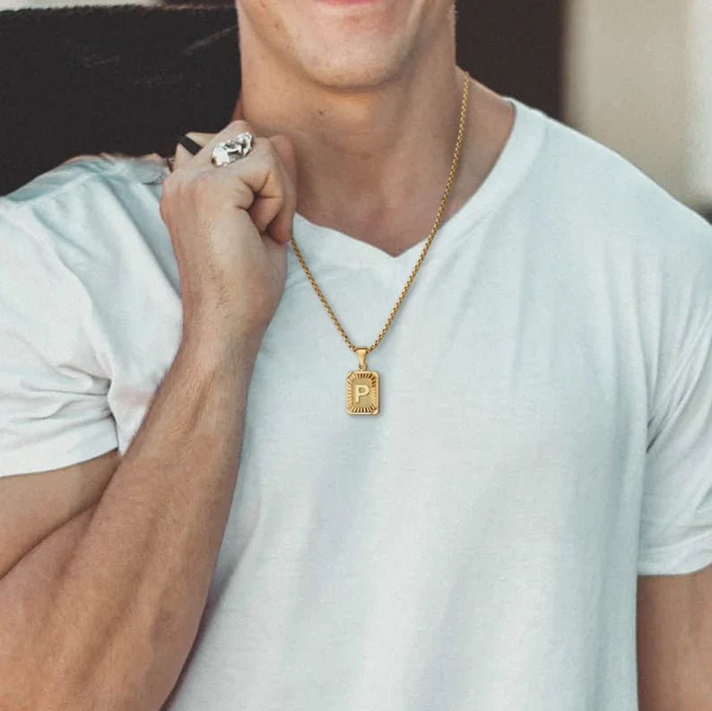 LAST DAY 49% OFF--18K Gold Square Initial Necklace Unisex