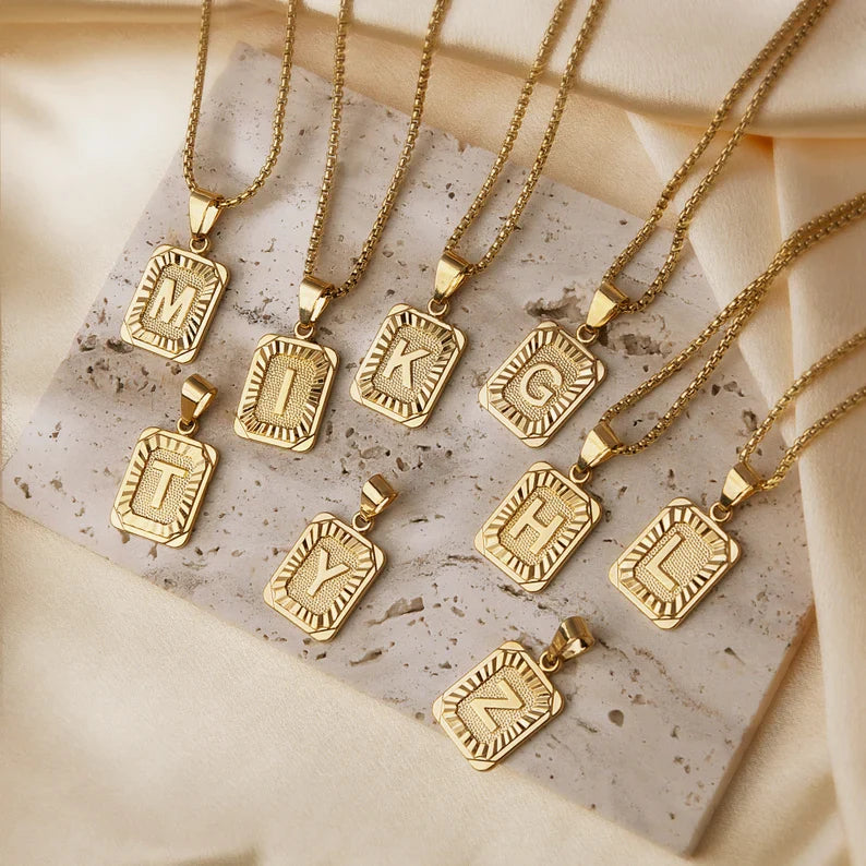 LAST DAY 49% OFF--18K Gold Square Initial Necklace Unisex